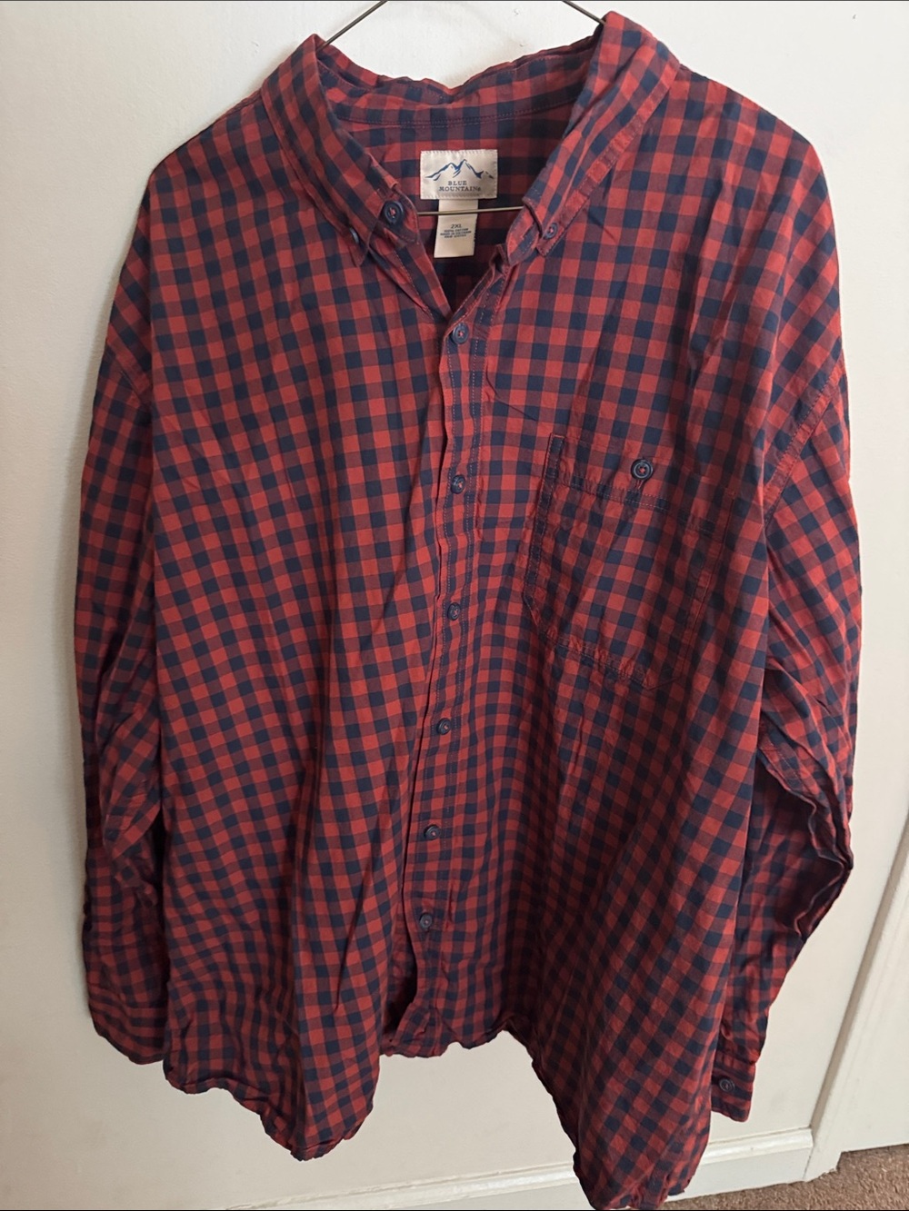 Men's Red and Navy Check Button-Down Shirt